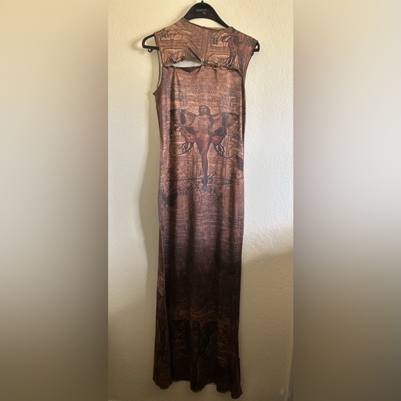 KOLLYY Y2K Long Bodycon Dress With Cut Out Chest Detail Women Size Large Brown - Picture 3 of 6